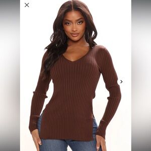 Fashion Nova Chocolate Ribbed Knit Top